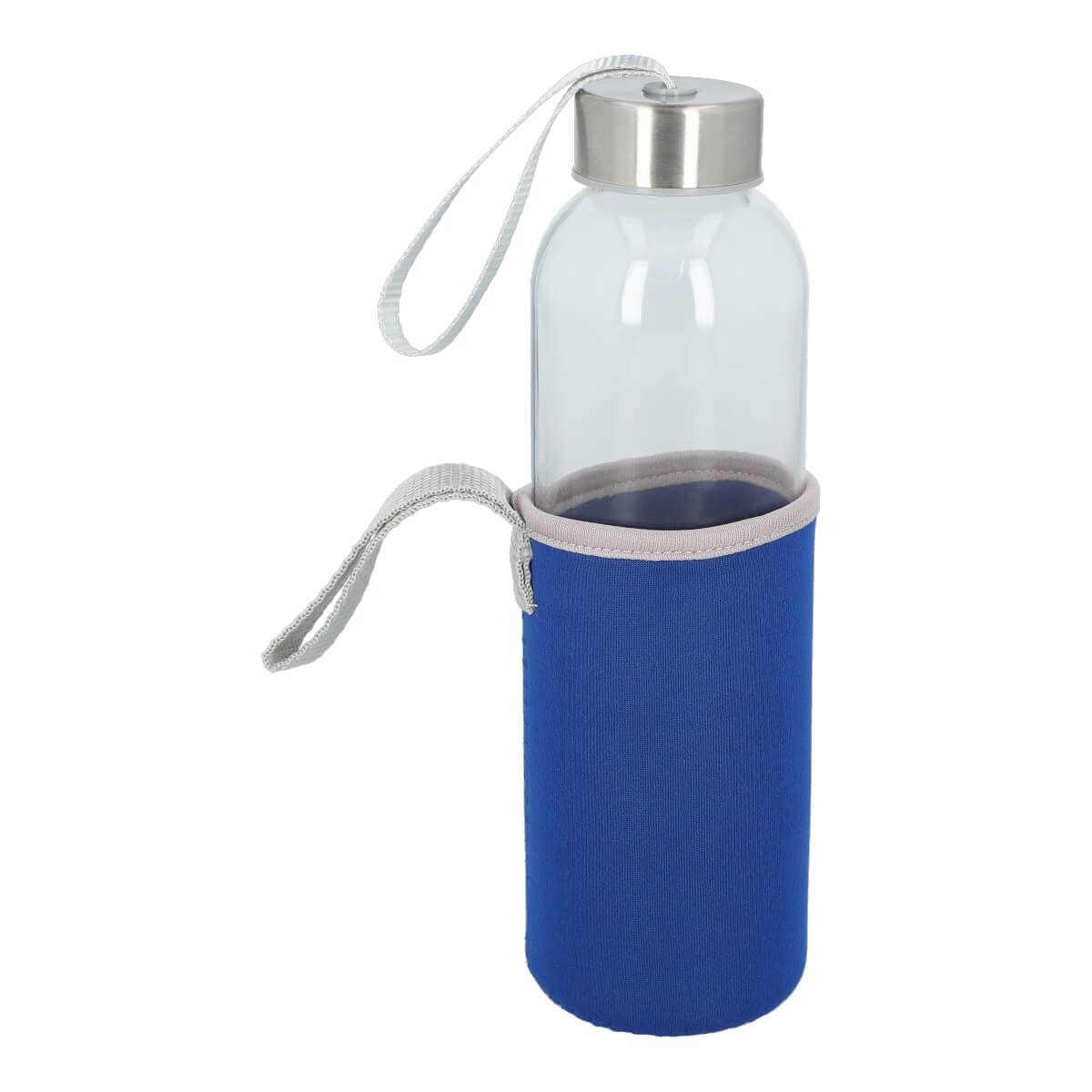 ANF 068, CILINDRO DE VIDRIO GAPER. Cilindro de vidrio con tapa metálica de rosca con jareta de tela y funda removible de neopreno con asa que no permite transferir calor de las manos o del ambiente a la bebida. Incluye caja individual.