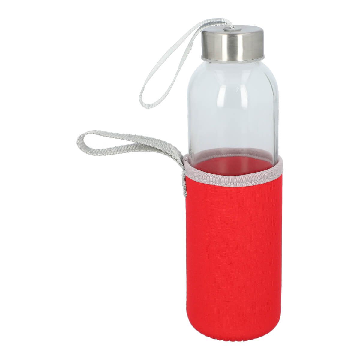 ANF 068, CILINDRO DE VIDRIO GAPER. Cilindro de vidrio con tapa metálica de rosca con jareta de tela y funda removible de neopreno con asa que no permite transferir calor de las manos o del ambiente a la bebida. Incluye caja individual.